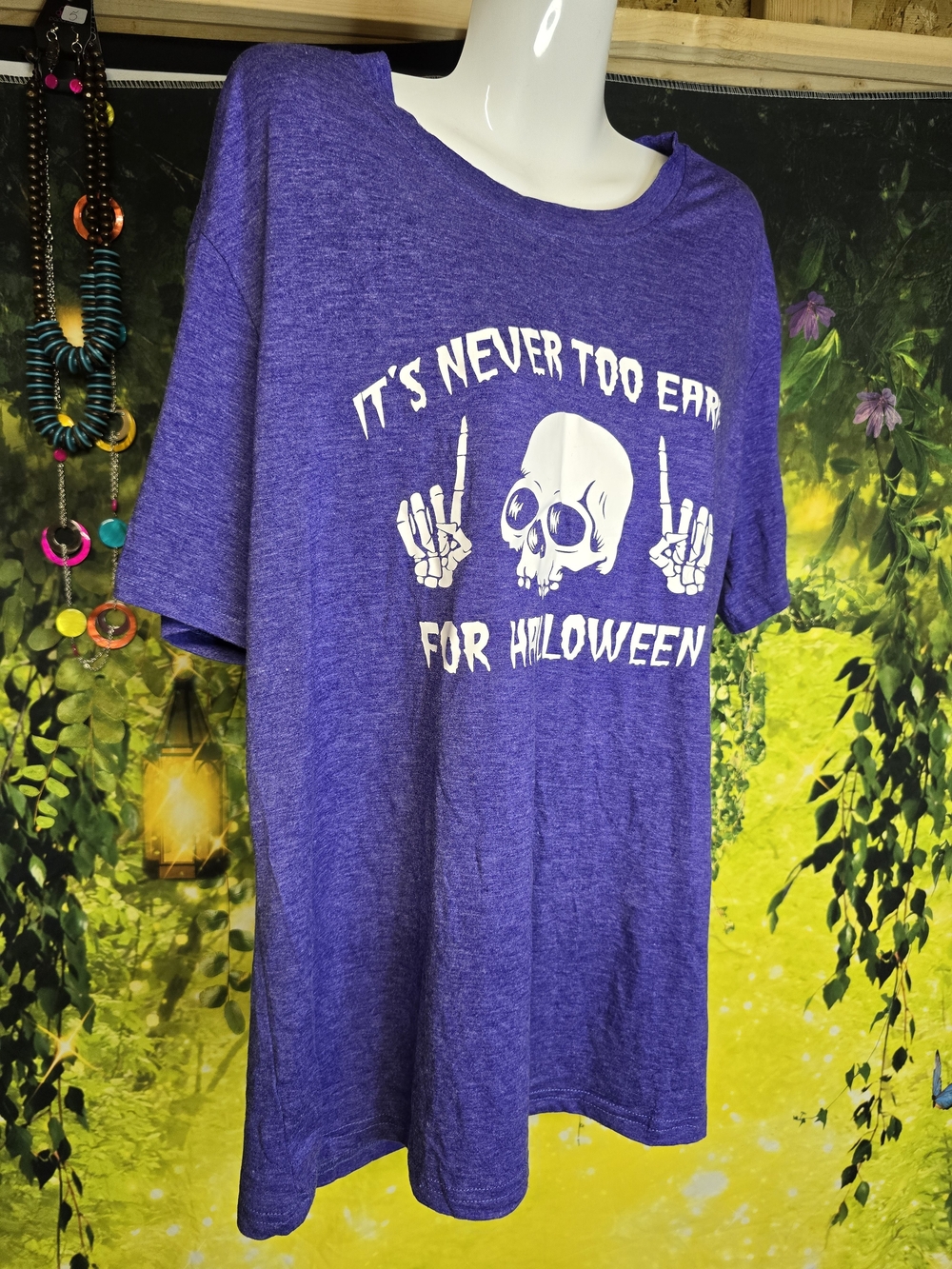 #113 Purple Graphic Halloween Skull Tee